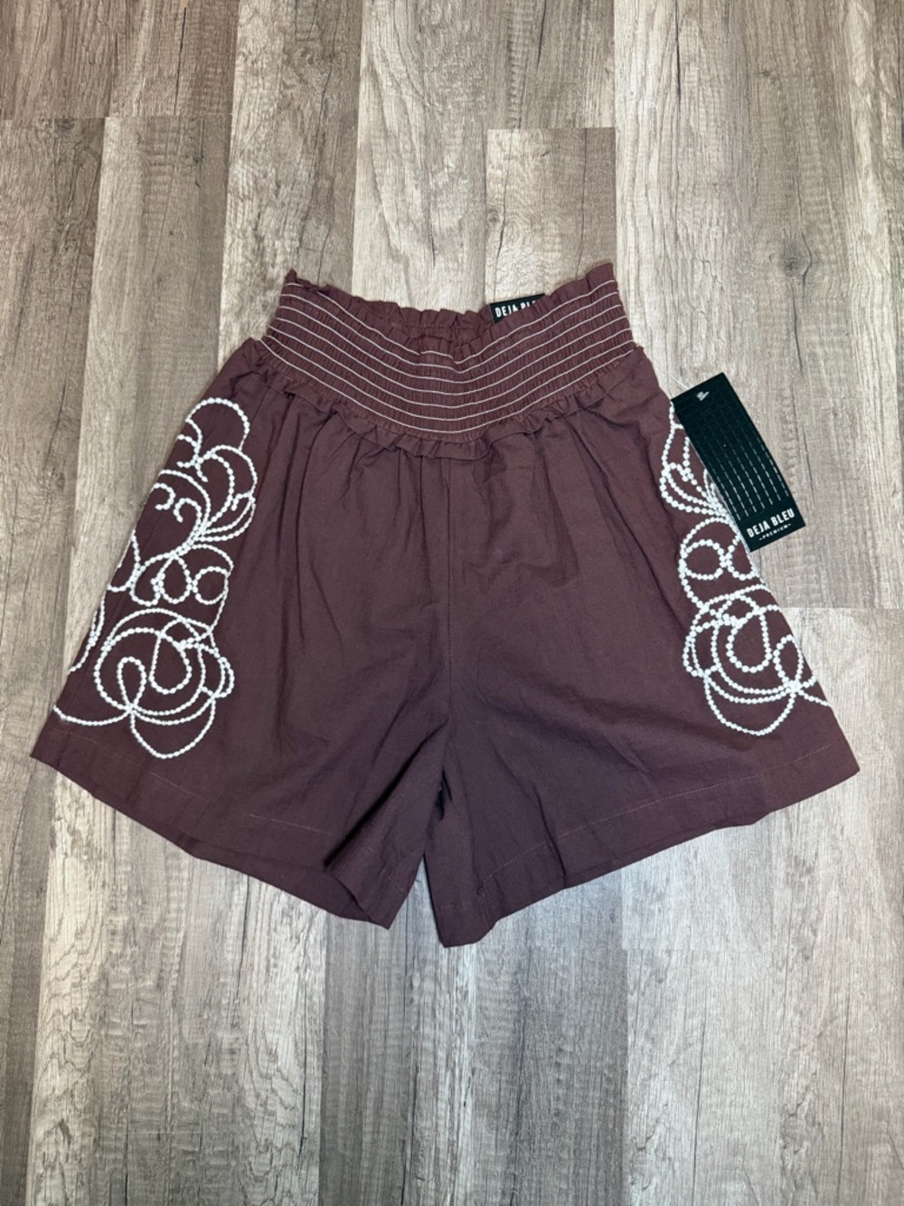 Deja Bleu High Waist Embroidered Cotton Shorts, Size‎ Small